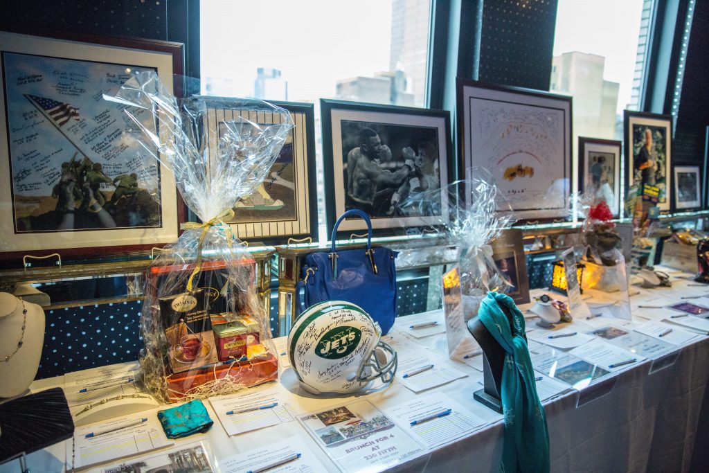 Sports memorabilia setup for silent auction